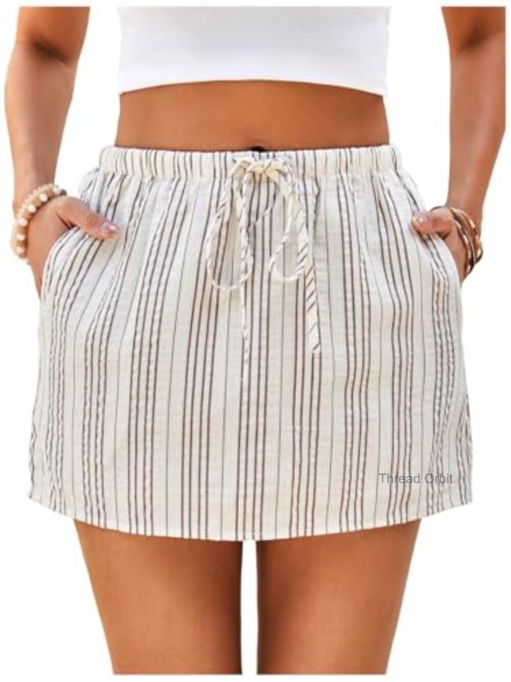 Striped Drawstring Waist Skorts Summer Casual Shorts with Pockets